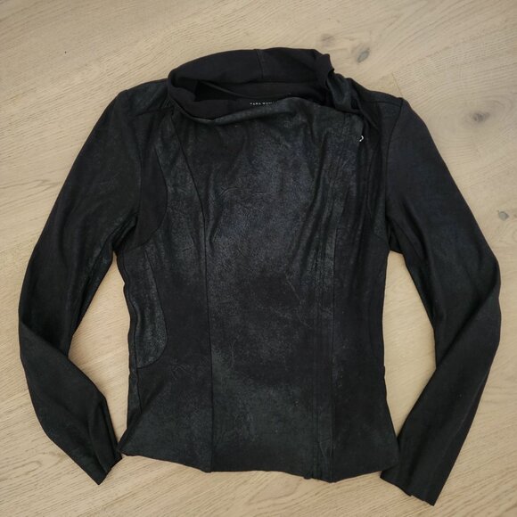 Women's Zara black faux suede drapey jacket - Picture 8 of 11